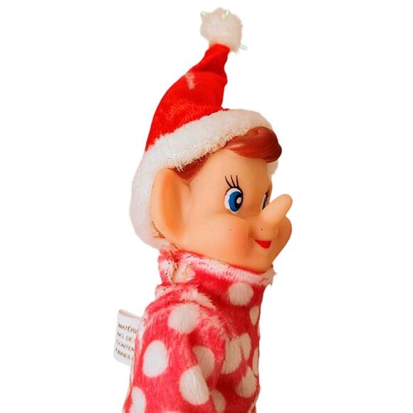 VNTG Christmas PIXIE ELF Tree Ornament Long Nose Rubber Smile Happy Knome Elves - Picture 3 of 11